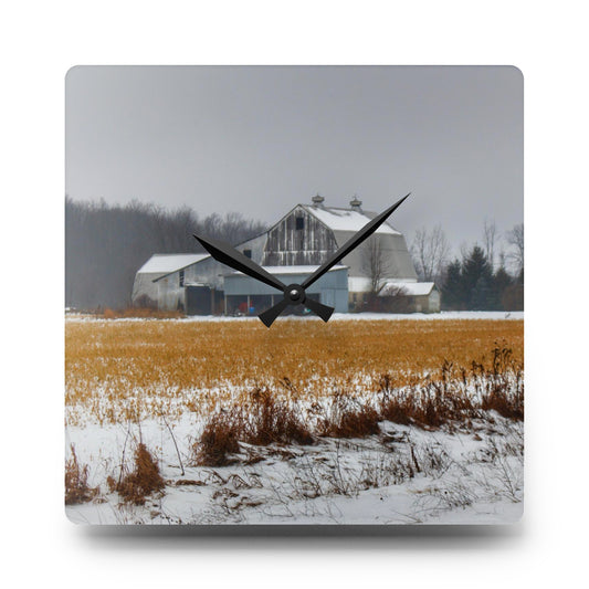 U R There Photography Argyle Road Grey Rustic Farmhouse Acrylic Analog Wall Clock 10.75'' × 10.75'' (Square)