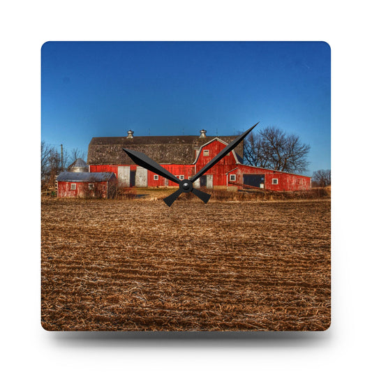Rochester Road Red II Rustic Farmhouse Acrylic Analog Wall Clock 10.75'' × 10.75'' (Square)
