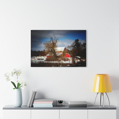 U R There Photography Hadley Road Hidden Red in Winter Rustic Farmhouse Acrylic Wall Print