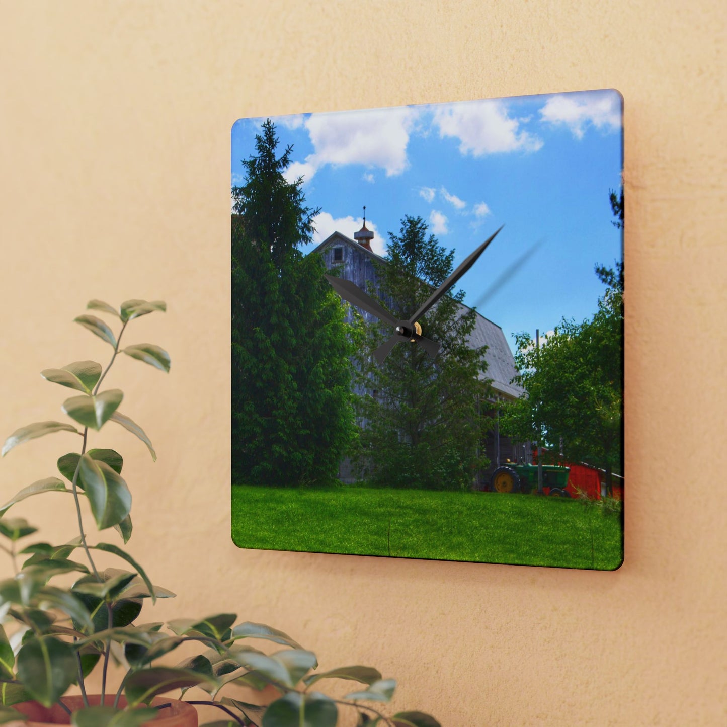 U R There Photography Bordman Road Hidden Grey Rustic Farmhouse Acrylic Analog Wall Clock