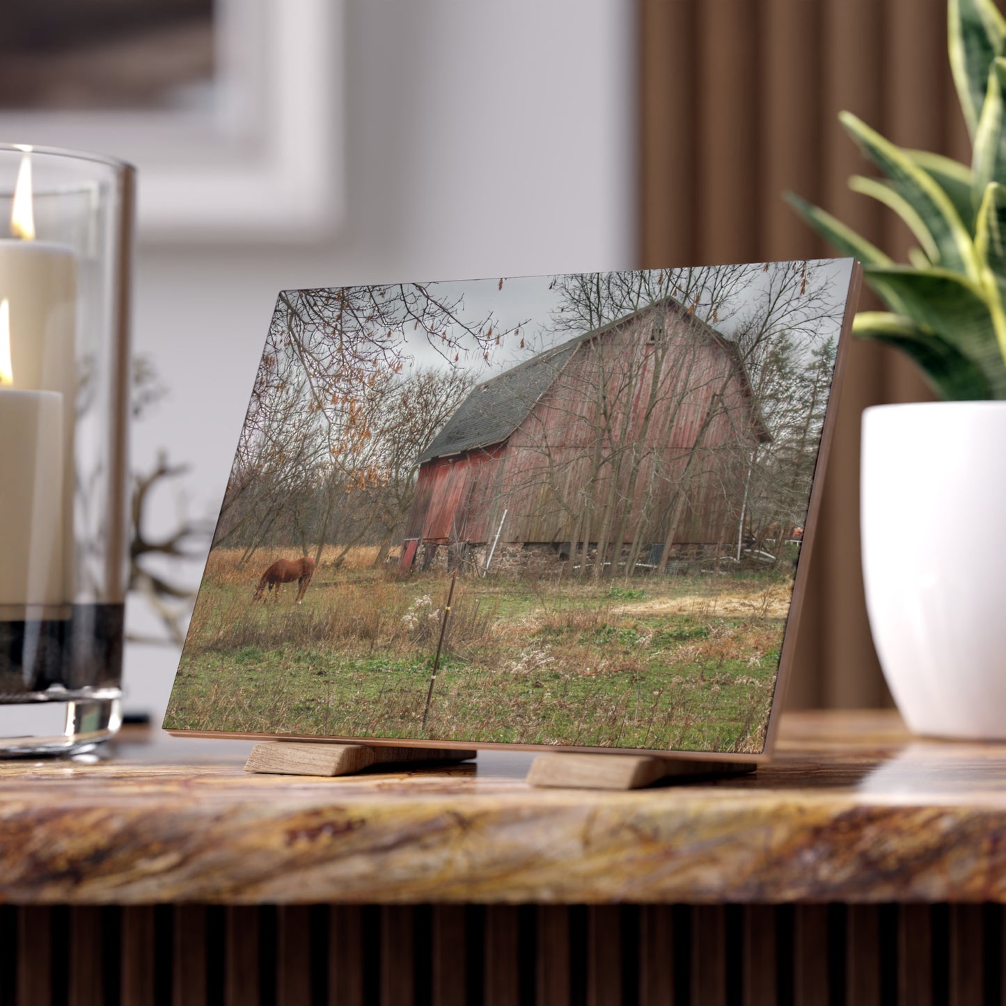 U R There Photography Blair Road Barn and Horse Rustic Farmhouse Decorative Ceramic Tile