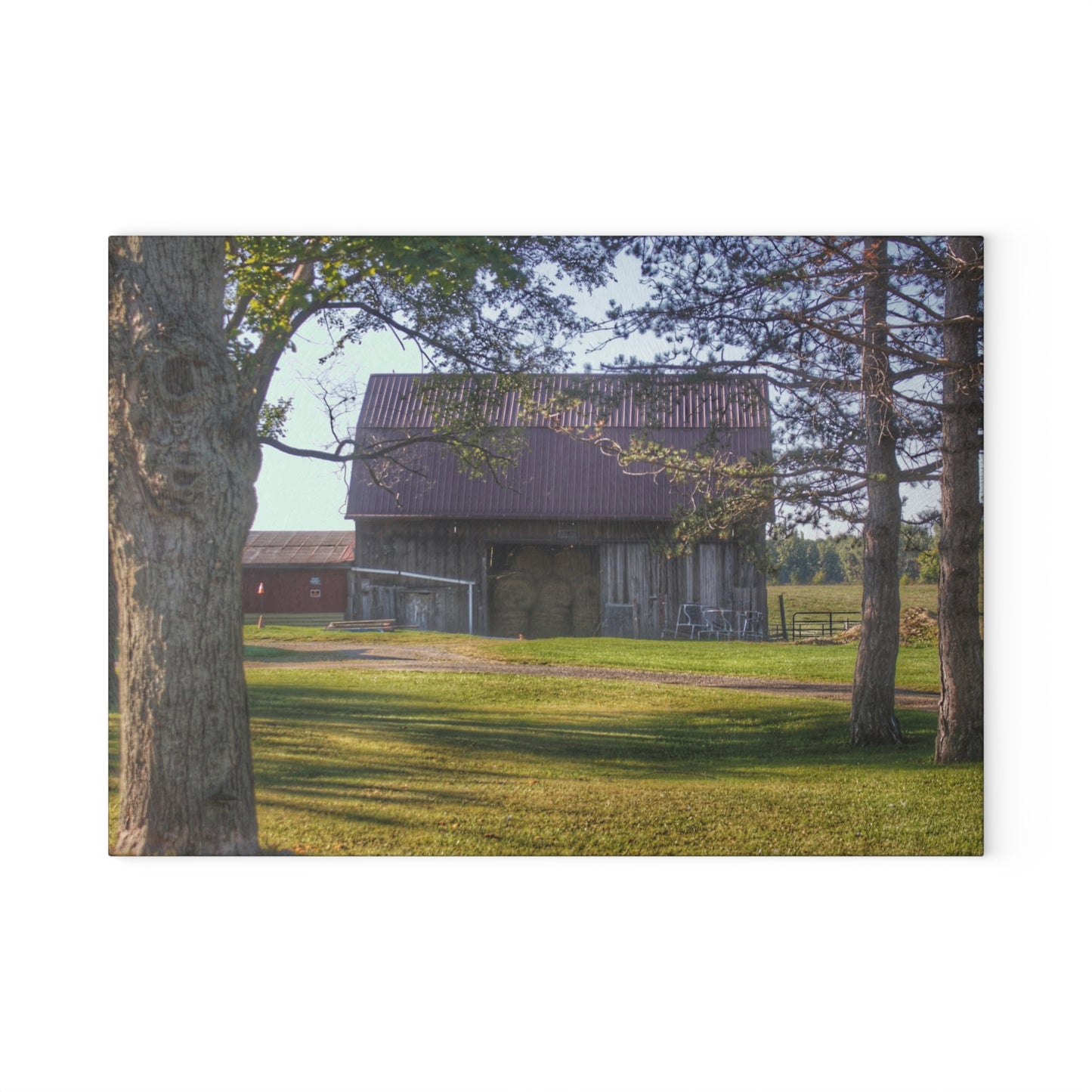U R There Photography Newark Road Tilted Grey II Rustic Farmhouse Tempered-Glass Cutting Board