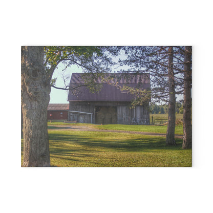 U R There Photography Newark Road Tilted Grey II Rustic Farmhouse Tempered-Glass Cutting Board