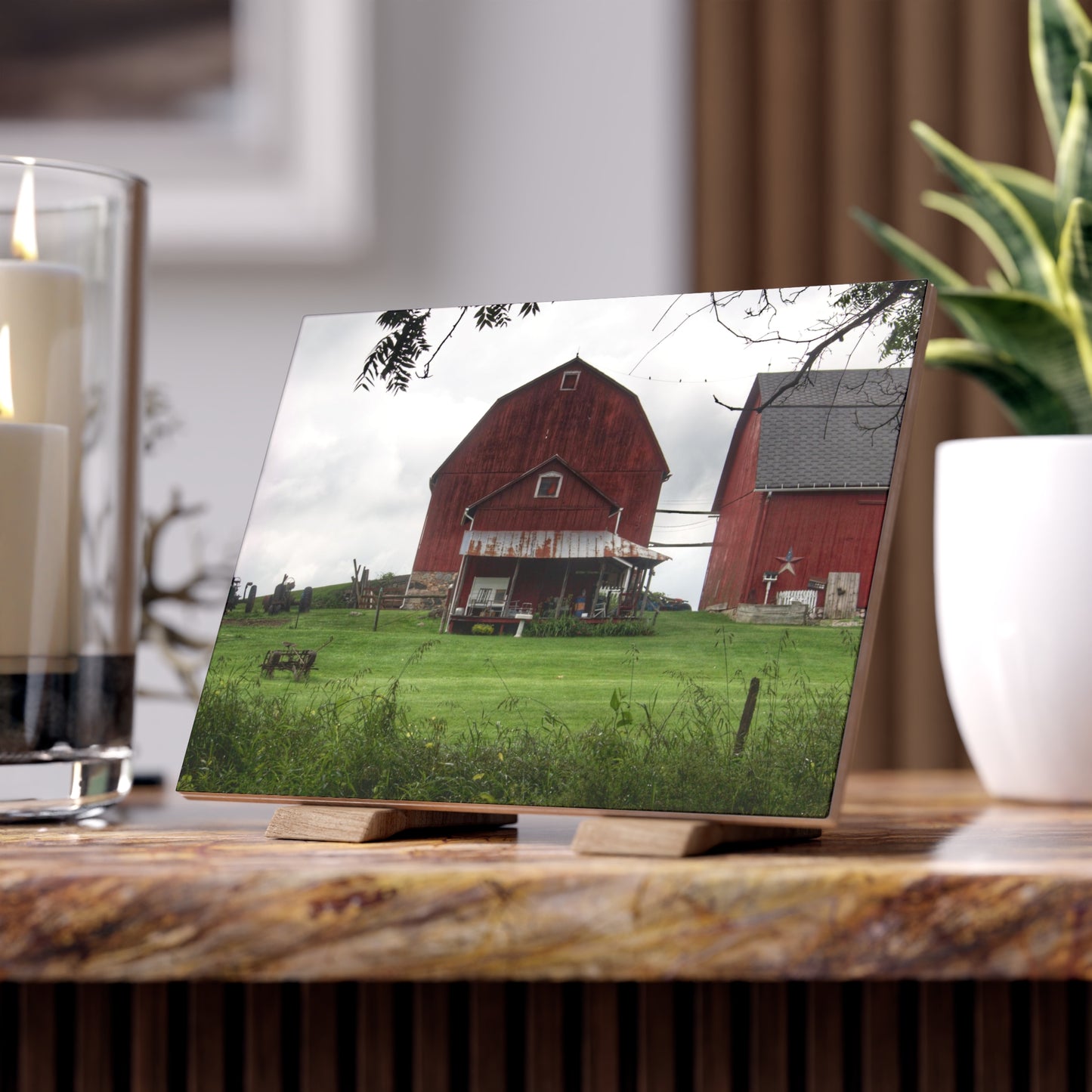 U R There Photography Bishop Road Reds II Rustic Farmhouse Decorative Ceramic Tile