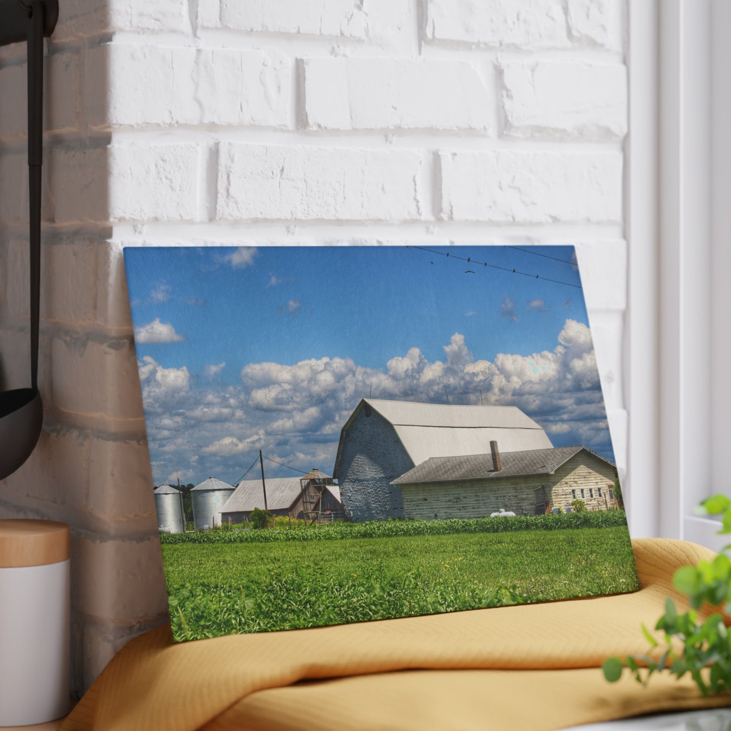 U R There Photography Lake Road Whites Rustic Farmhouse Tempered-Glass Cutting Board