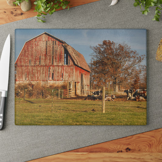 U R There Photography Marathon Road Red Rustic Farmhouse Tempered-Glass Cutting Board 8"x 11"
