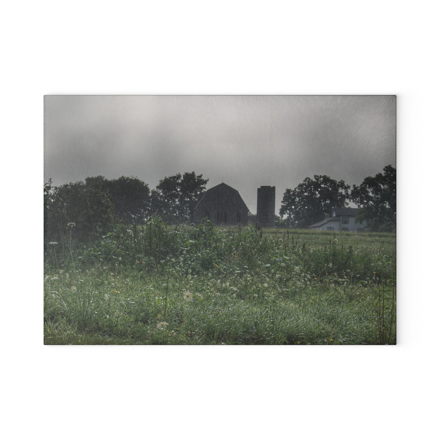 U R There Photography Hill Road Grey in the Fog Rustic Farmhouse Tempered-Glass Cutting Board