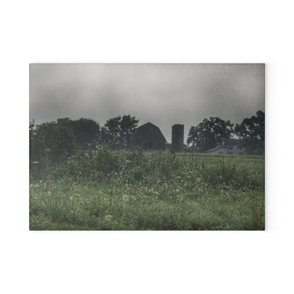 U R There Photography Hill Road Grey in the Fog Rustic Farmhouse Tempered-Glass Cutting Board