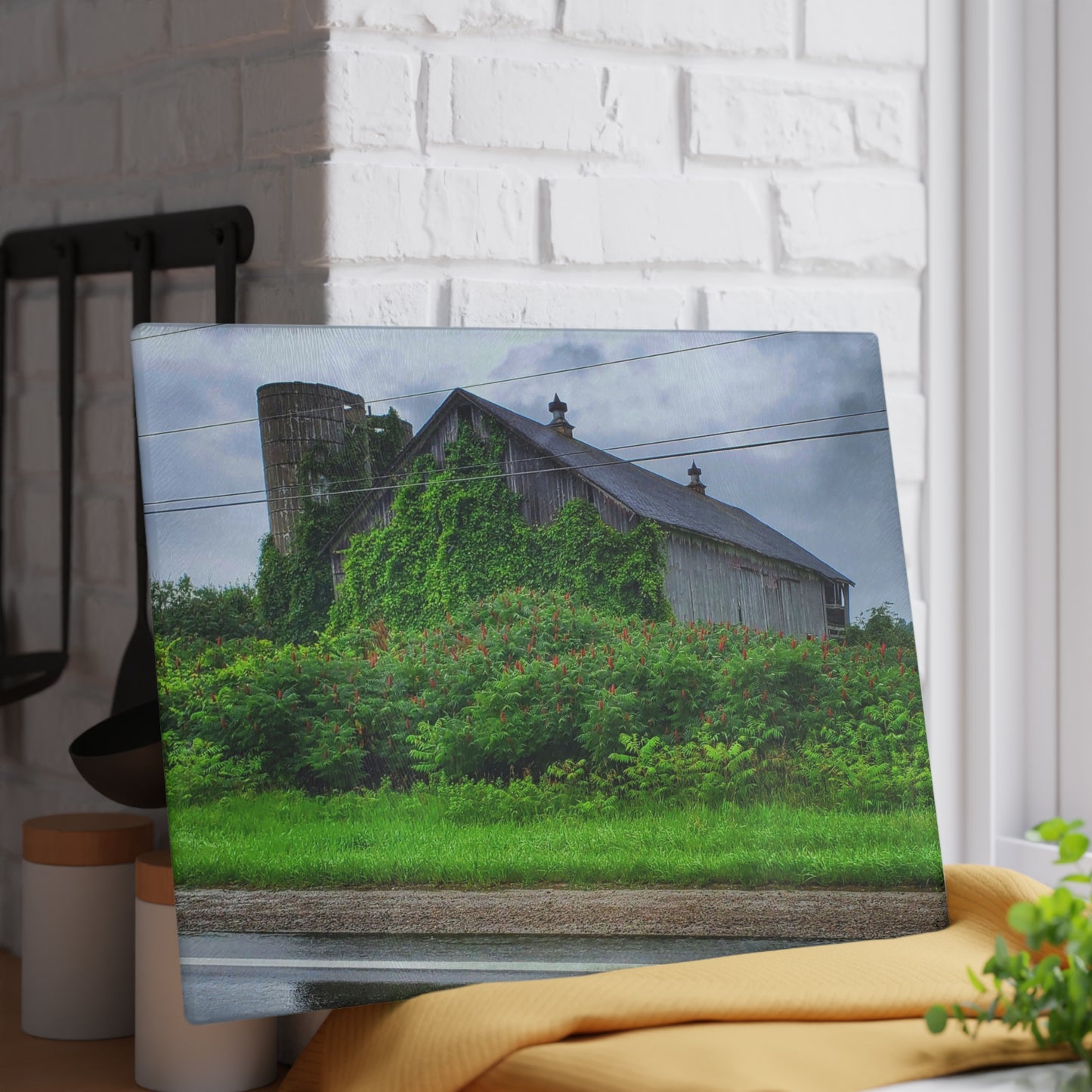 U R There Photography Metamora M-24 Grey IV Rustic Farmhouse Tempered-Glass Cutting Board