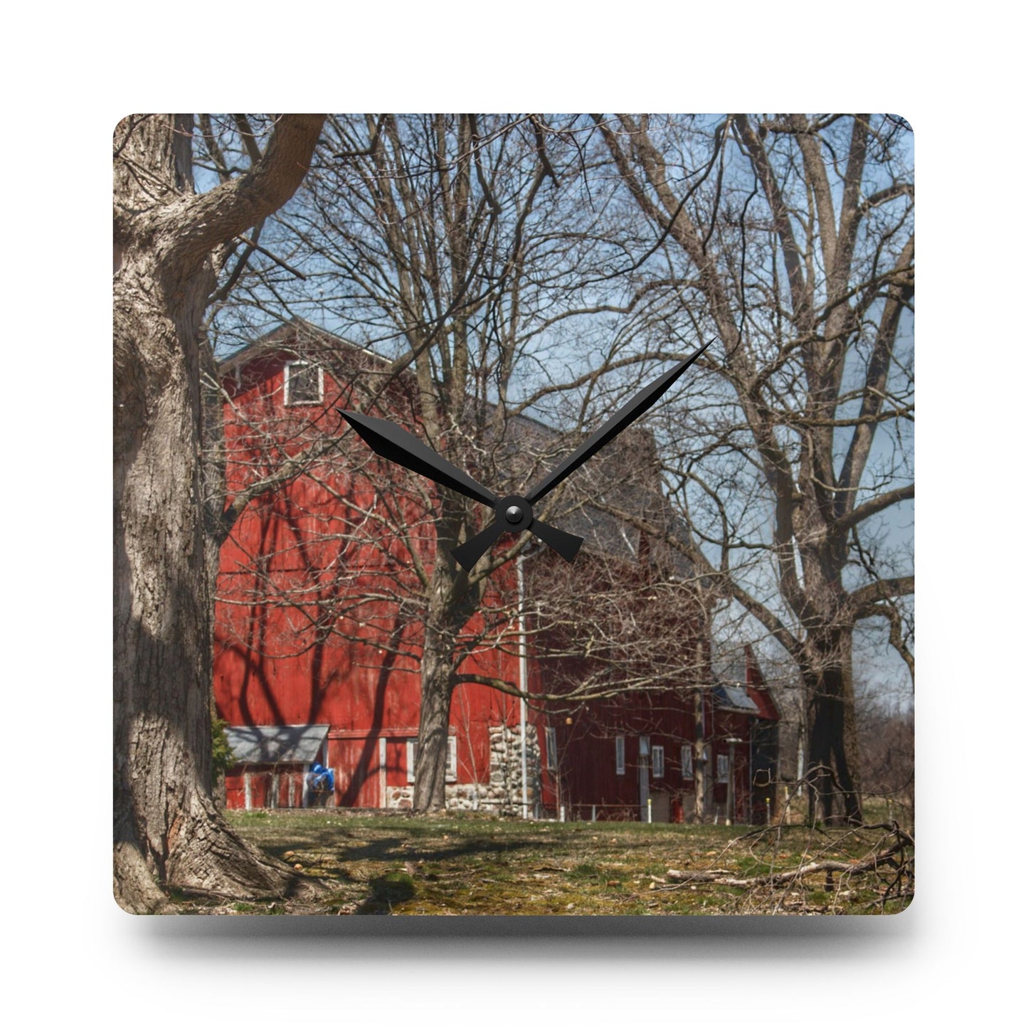 U R There Photography Hill Road Red Rustic Farmhouse Acrylic Analog Wall Clock