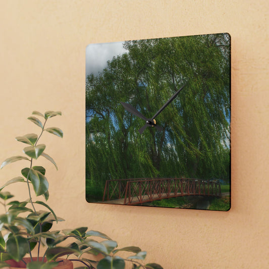 U R There Photography Linear Park Bridge In Lapeer II Rustic Farmhouse Acrylic Analog Wall Clock