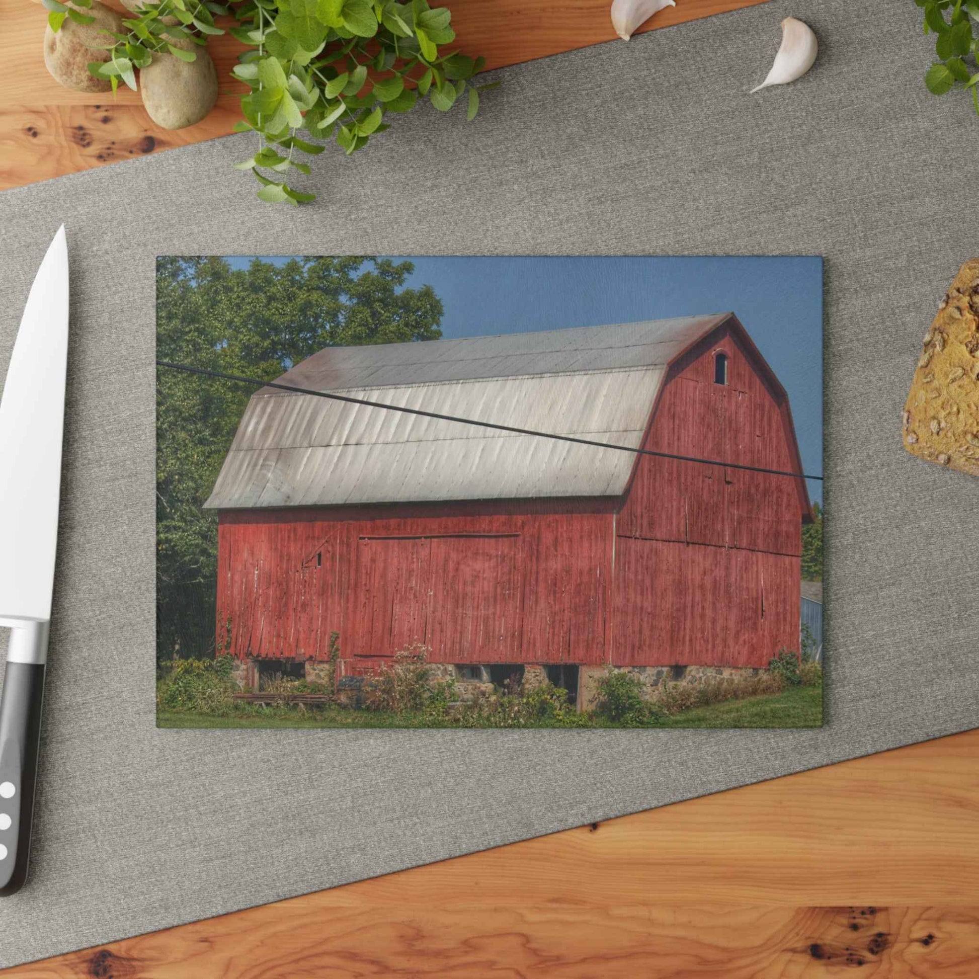 U R There Photography Belsay Road Red Rustic Farmhouse Tempered-Glass Cutting Board