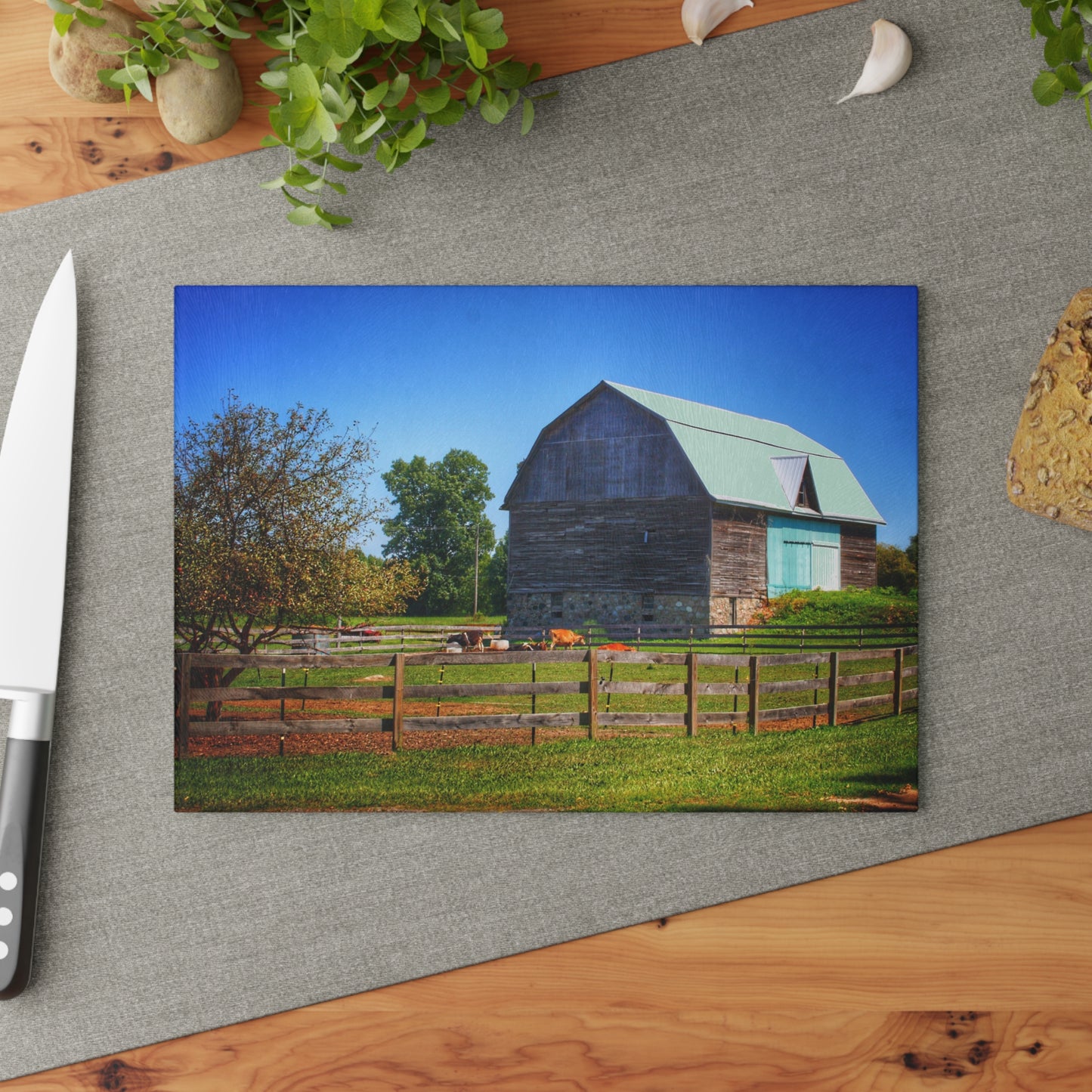 U R There Photography Harris Road Fieldstone Grey Rustic Farmhouse Tempered-Glass Cutting Board