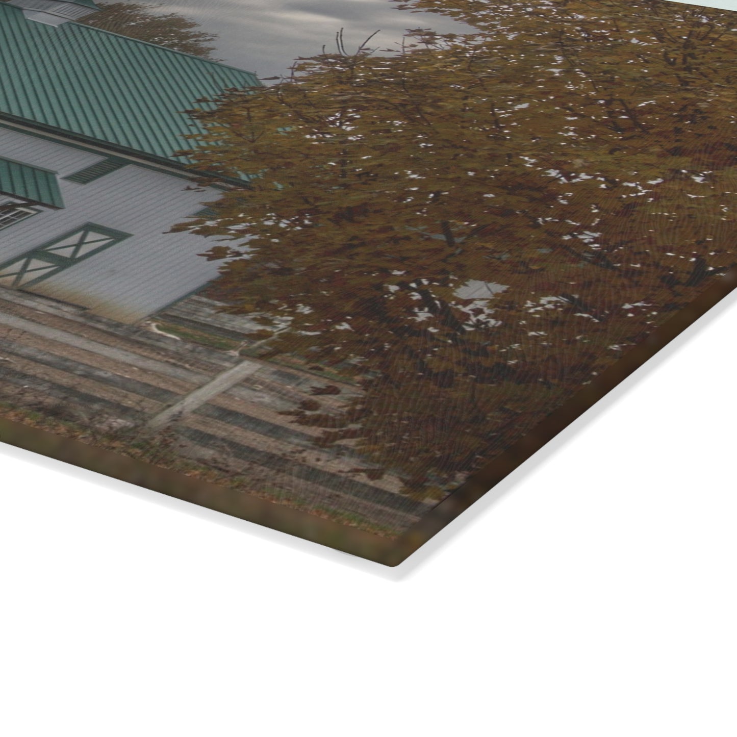 U R There Photography Millville White Rustic Farmhouse Tempered-Glass Cutting Board