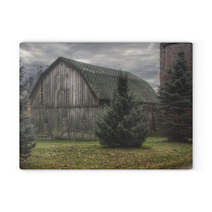 U R There Photography Pero Lake Road Grey I Rustic Farmhouse Tempered-Glass Cutting Board