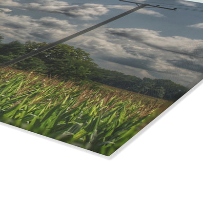 U R There Photography Grey Barn in a Cornfield Rustic Farmhouse Tempered-Glass Cutting Board