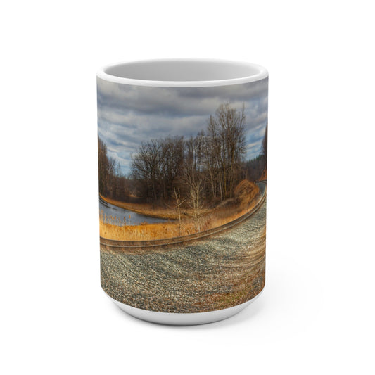 Rustic Farmhouse Coffee Mug featuring Aside the Tracks in Holly
