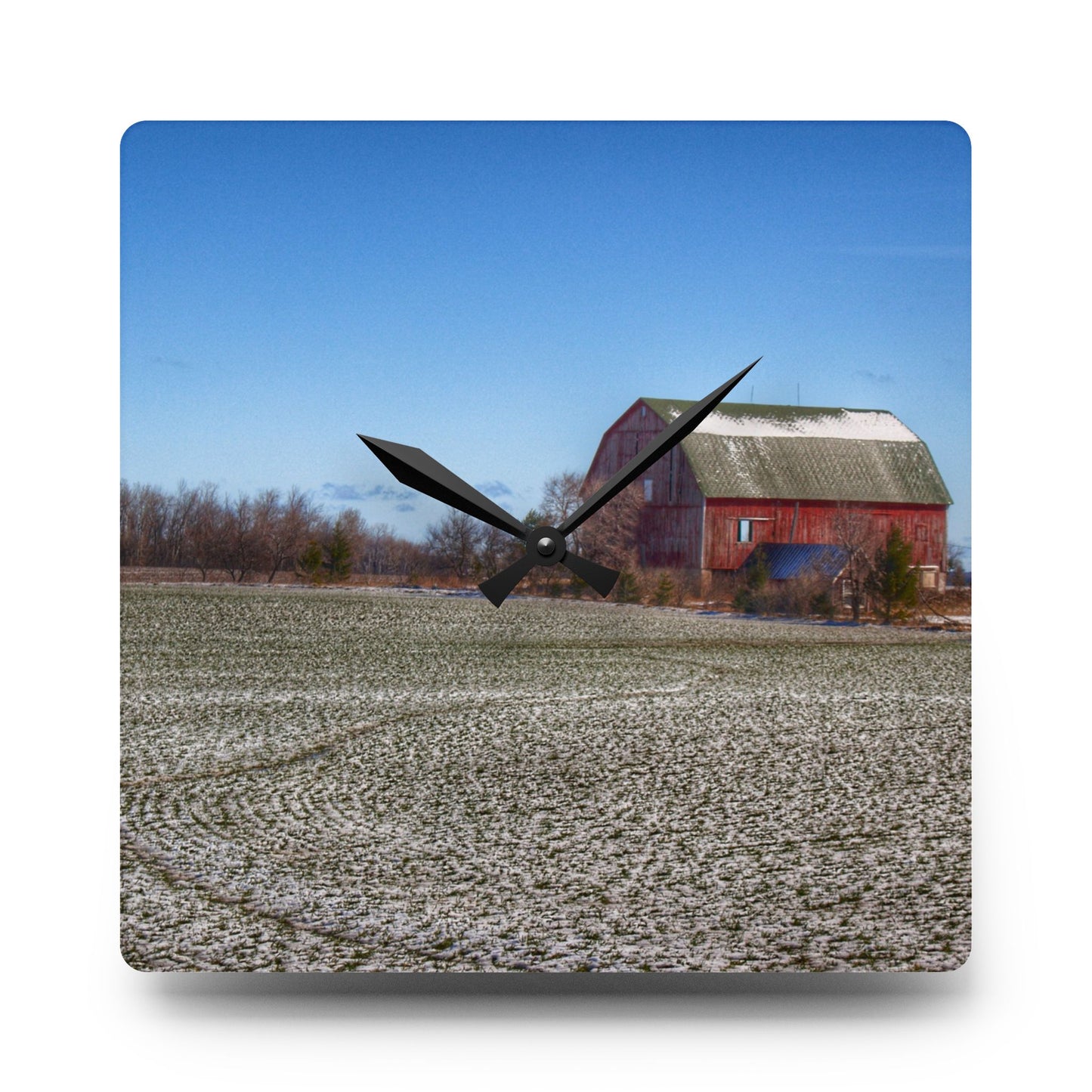U R There Photography Early Spring Red I Rustic Farmhouse Acrylic Analog Wall Clock