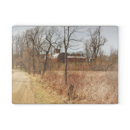 U R There Photography Hough Road Hidden Reds Rustic Farmhouse Tempered-Glass Cutting Board