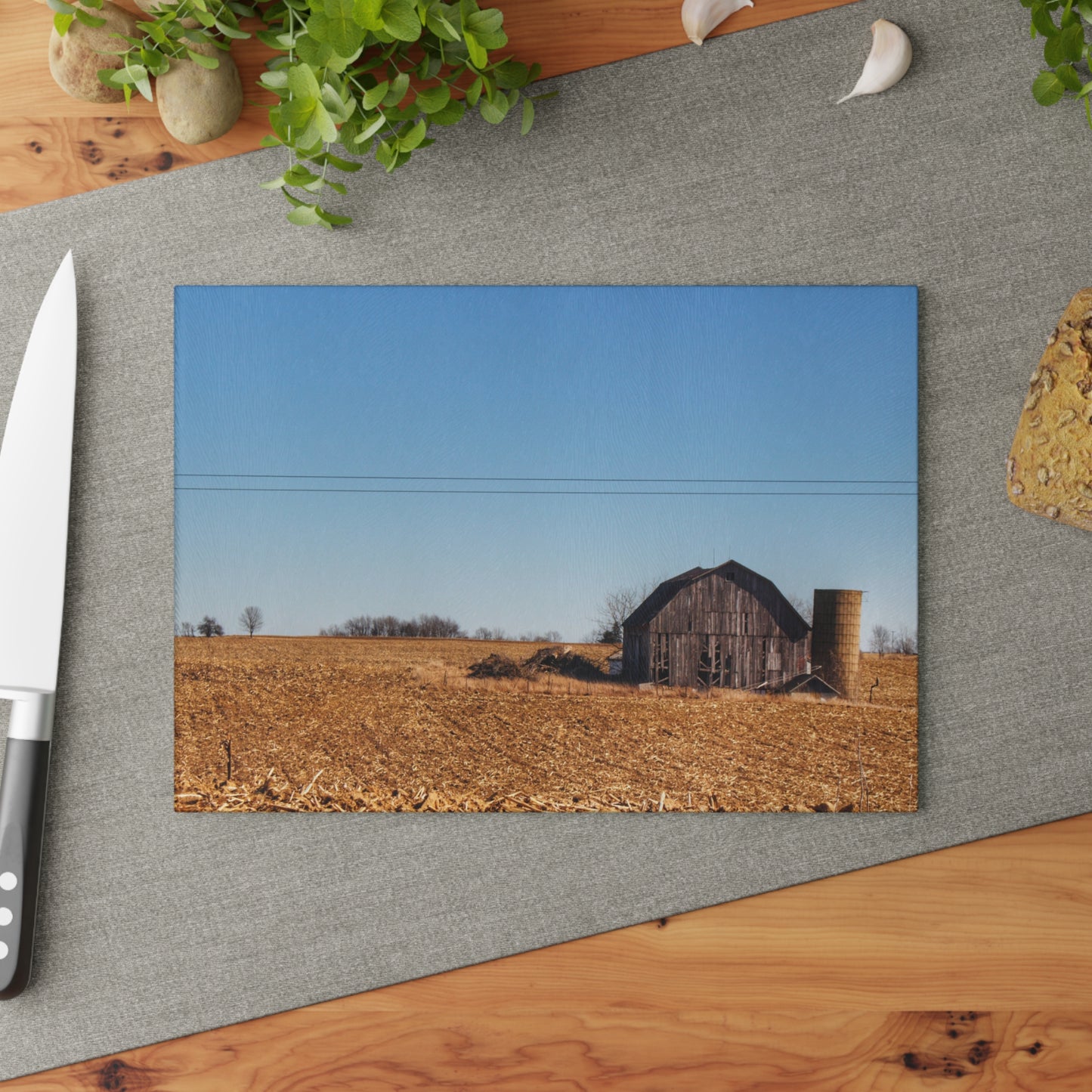 U R There Photography Hurd Corners Road Grey Rustic Farmhouse Tempered-Glass Cutting Board