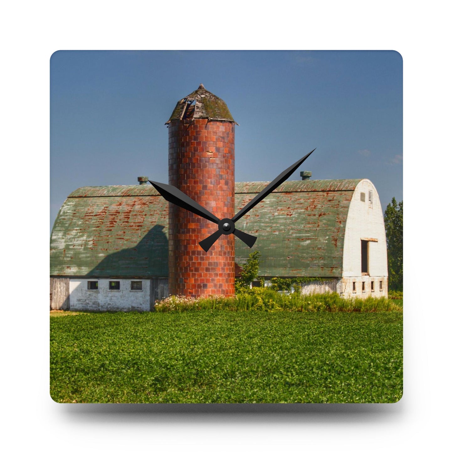 U R There Photography Elba White and Silo Rustic Farmhouse Acrylic Analog Wall Clock