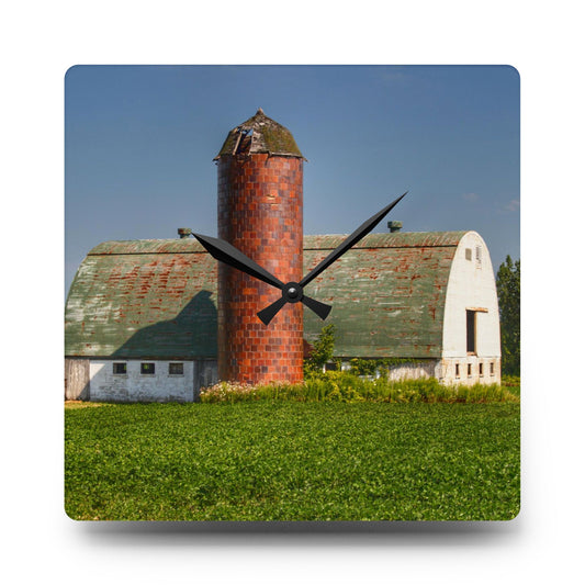 Elba White and Silo Rustic Farmhouse Acrylic Analog Wall Clock 10.75'' × 10.75'' (Square)