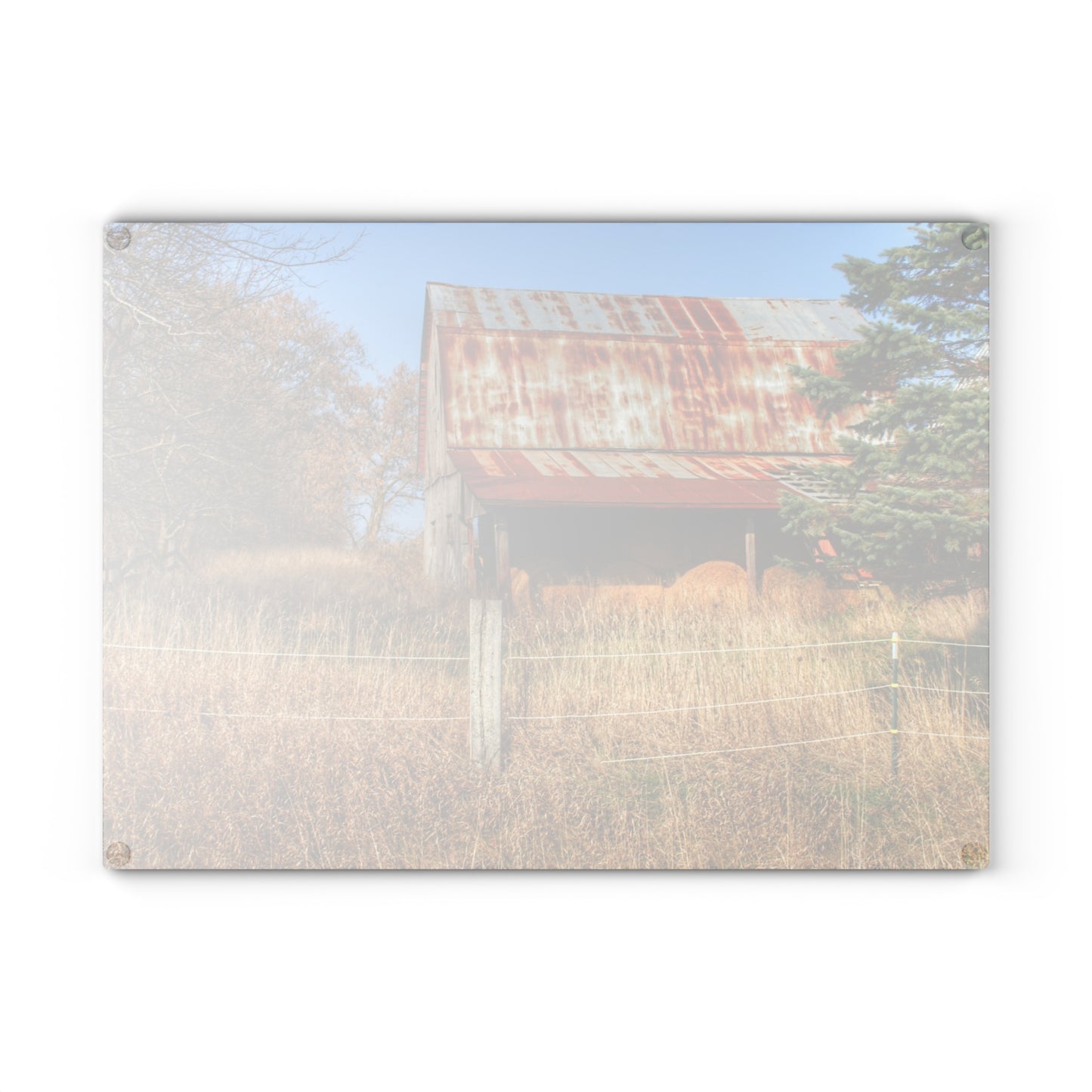 U R There Photography Dodge Road Hay Barn I Rustic Farmhouse Tempered-Glass Cutting Board