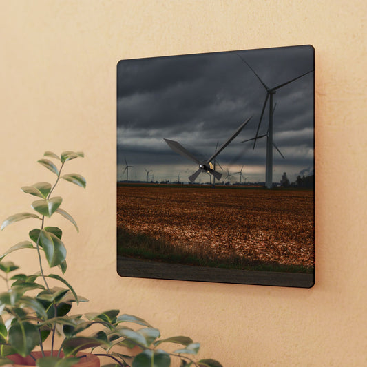 U R There Photography Garner Road Windmills Rustic Farmhouse Acrylic Analog Wall Clock