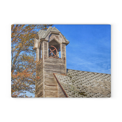 U R There Photography Schoolhouse of Marlette Road II Rustic Farmhouse Tempered-Glass Cutting Board