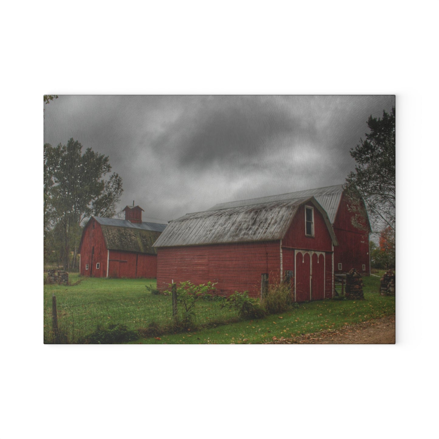 U R There Photography Cramton Road Reds II Rustic Farmhouse Tempered-Glass Cutting Board