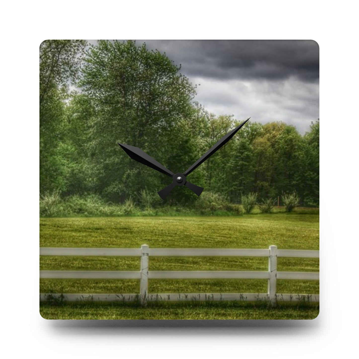U R There Photography Beyond the White Fence Rustic Farmhouse Acrylic Analog Wall Clock