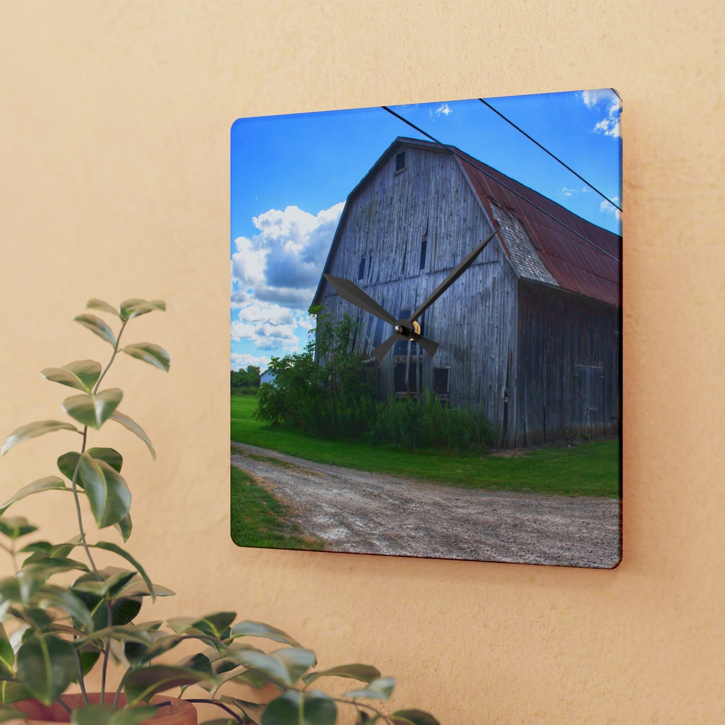 U R There Photography Schoenherr Road Grey I Rustic Farmhouse Acrylic Analog Wall Clock