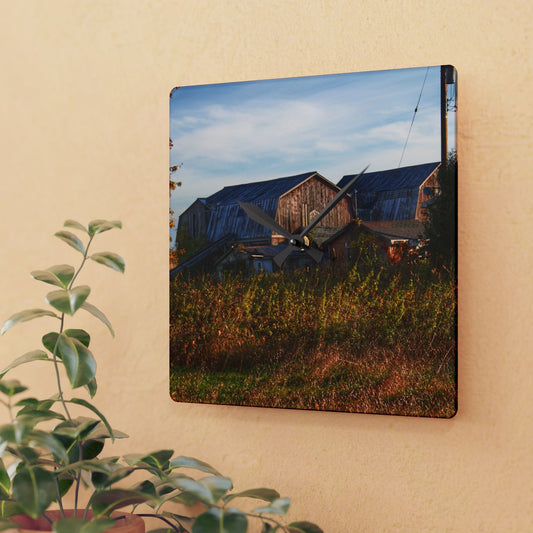 U R There Photography Montgomery Road Reds Rustic Farmhouse Acrylic Analog Wall Clock