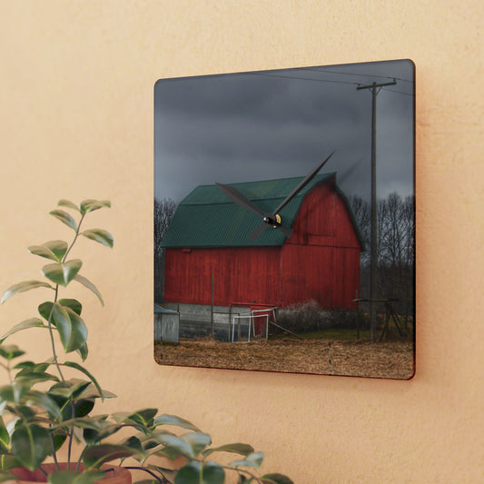 U R There Photography Daley Road Red III Rustic Farmhouse Acrylic Analog Wall Clock