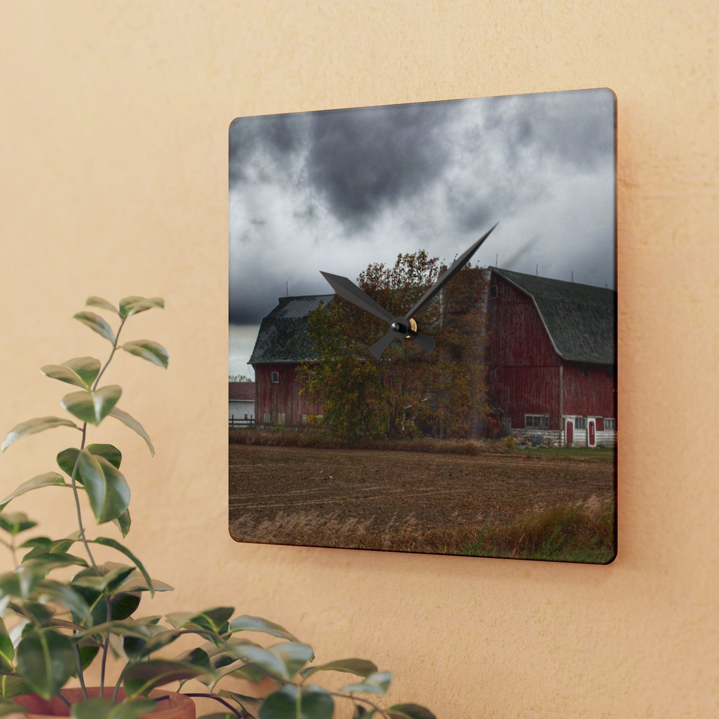 U R There Photography Hinson Road Reds II Rustic Farmhouse Acrylic Analog Wall Clock