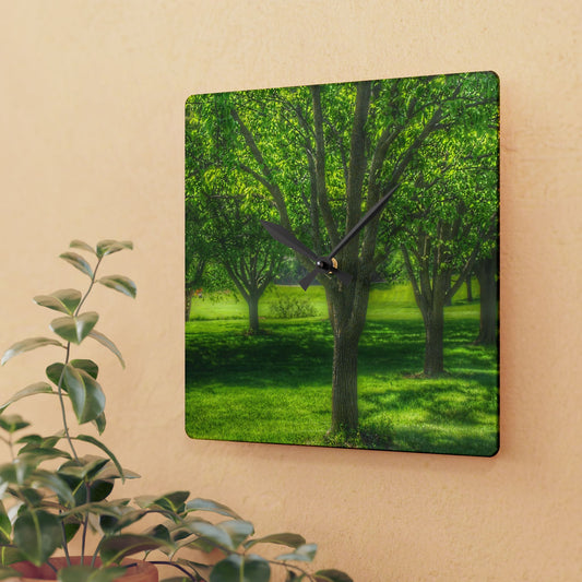 U R There Photography Spring Trees in Chartreuse Rustic Farmhouse Acrylic Analog Wall Clock