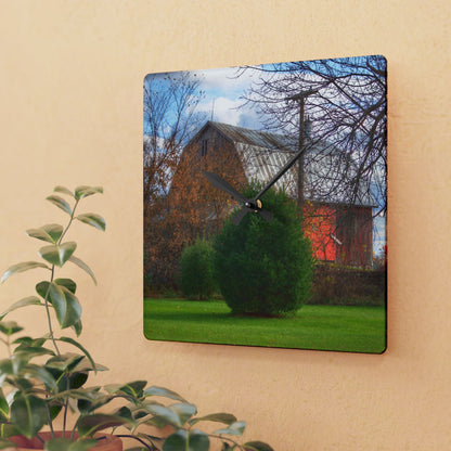 U R There Photography Millis Road Hidden Red Rustic Farmhouse Acrylic Analog Wall Clock