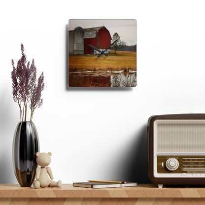 U R There Photography Havens Road Red Rustic Farmhouse Acrylic Analog Wall Clock