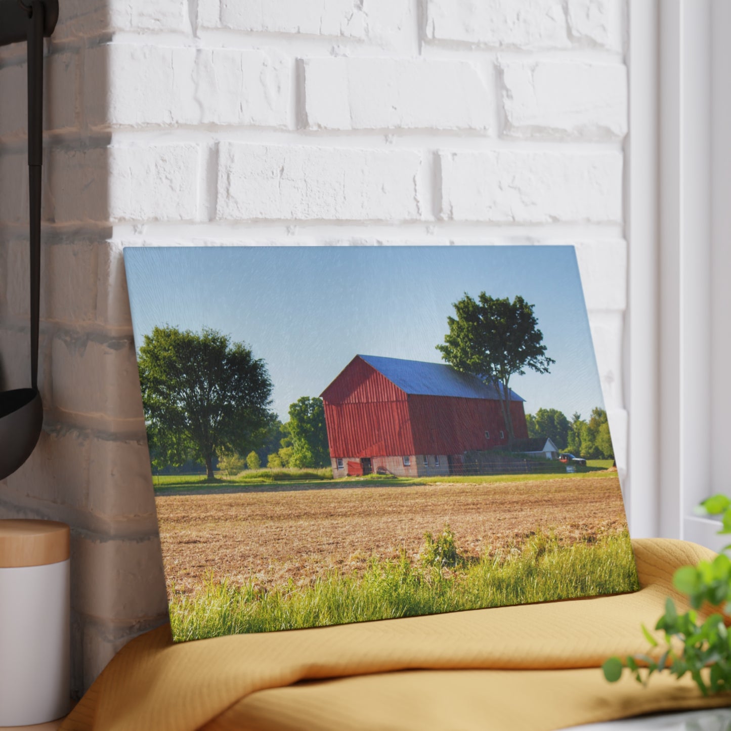 U R There Photography Morris Road Red Rustic Farmhouse Tempered-Glass Cutting Board