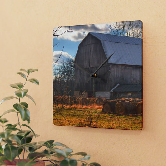U R There Photography Sandusky Grey Haybarn Rustic Farmhouse Acrylic Analog Wall Clock