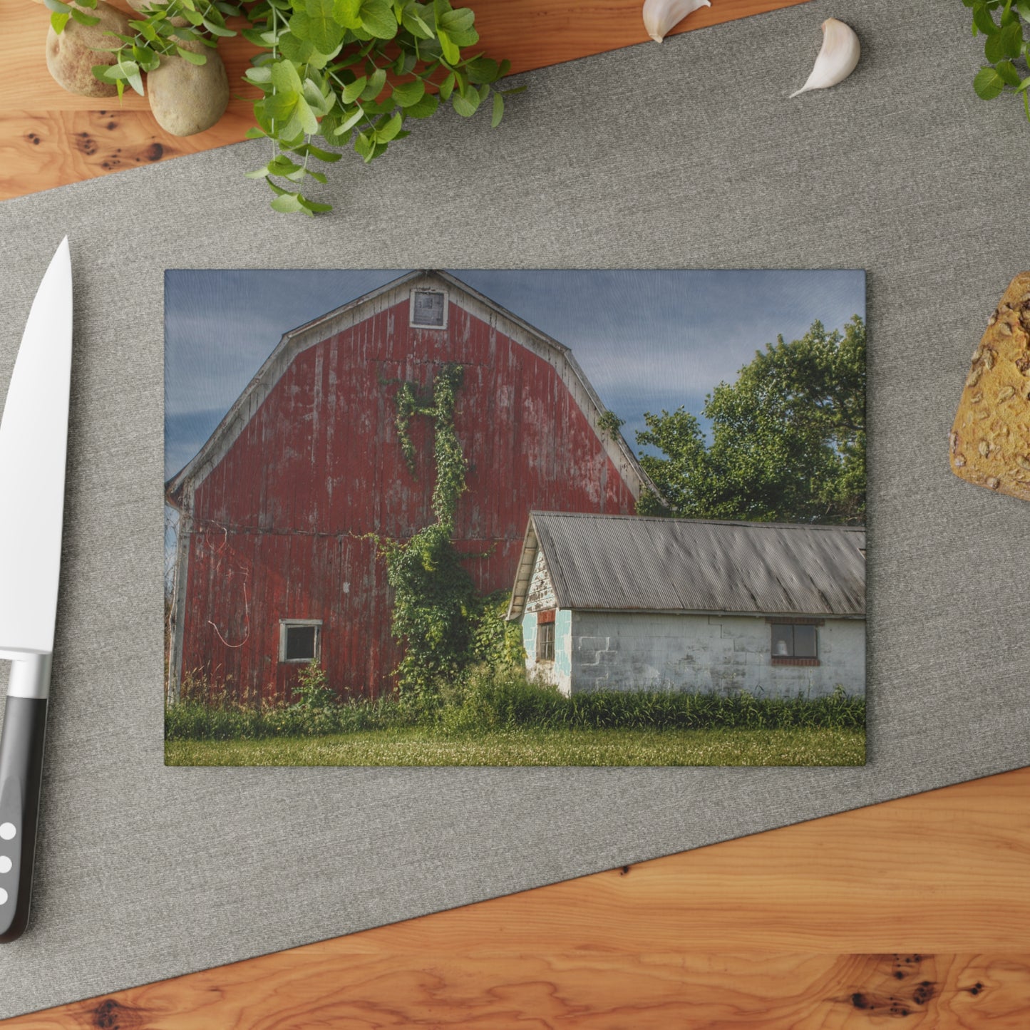 U R There Photography Stanley Road Red in Summer II Rustic Farmhouse Tempered-Glass Cutting Board