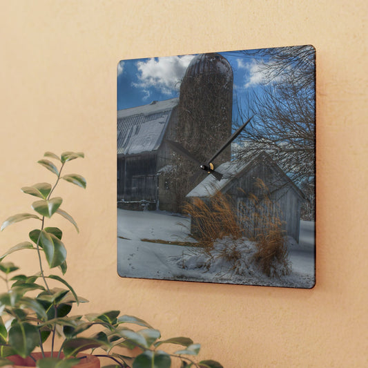 U R There Photography Ludwig Road Greys in Winter Rustic Farmhouse Acrylic Analog Wall Clock