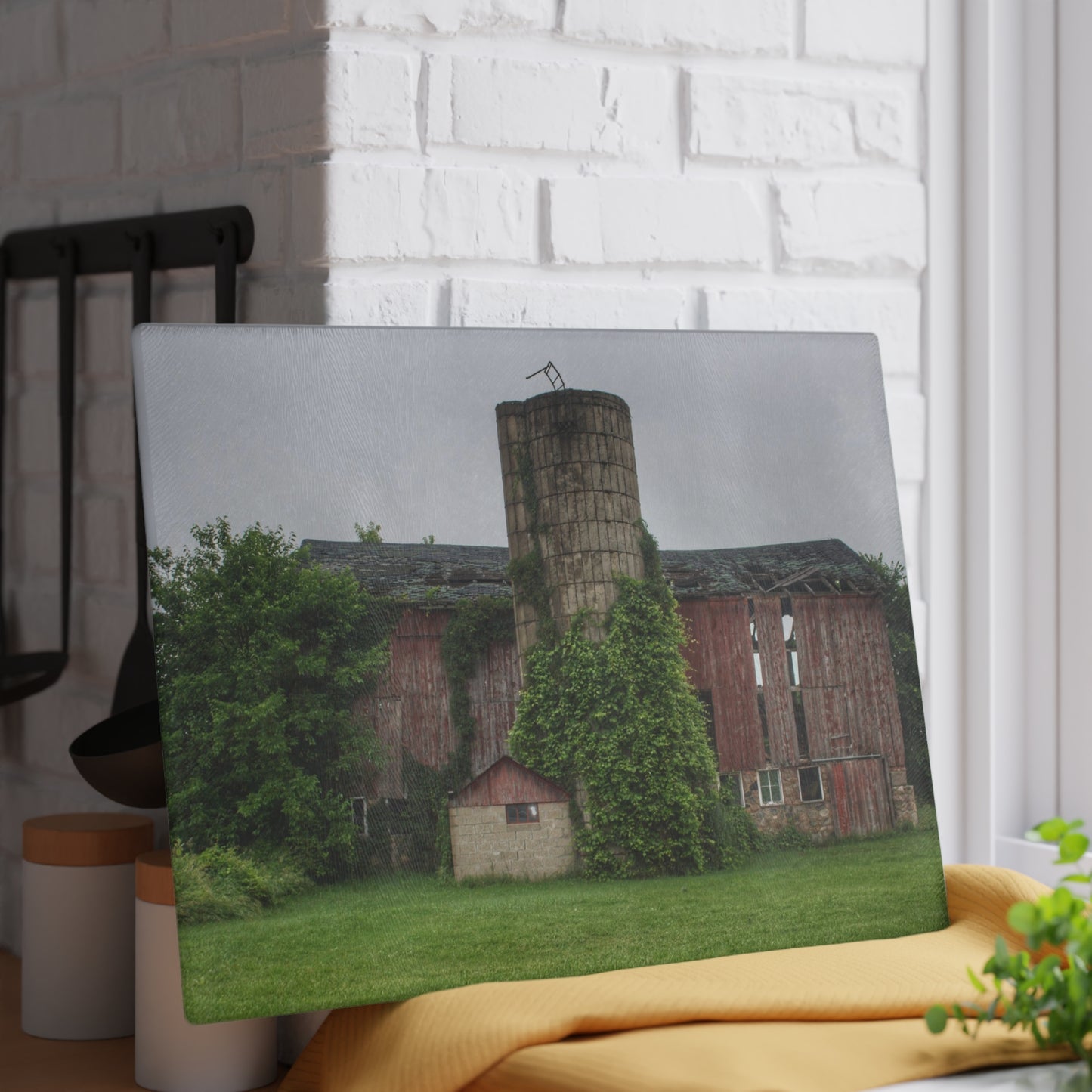 U R There Photography Imlay City Road Red I Rustic Farmhouse Tempered-Glass Cutting Board