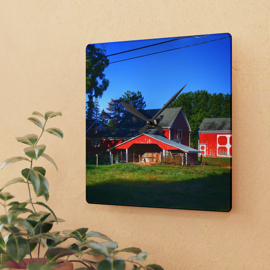 U R There Photography Rochester Road Little Red Farm Rustic Farmhouse Acrylic Analog Wall Clock