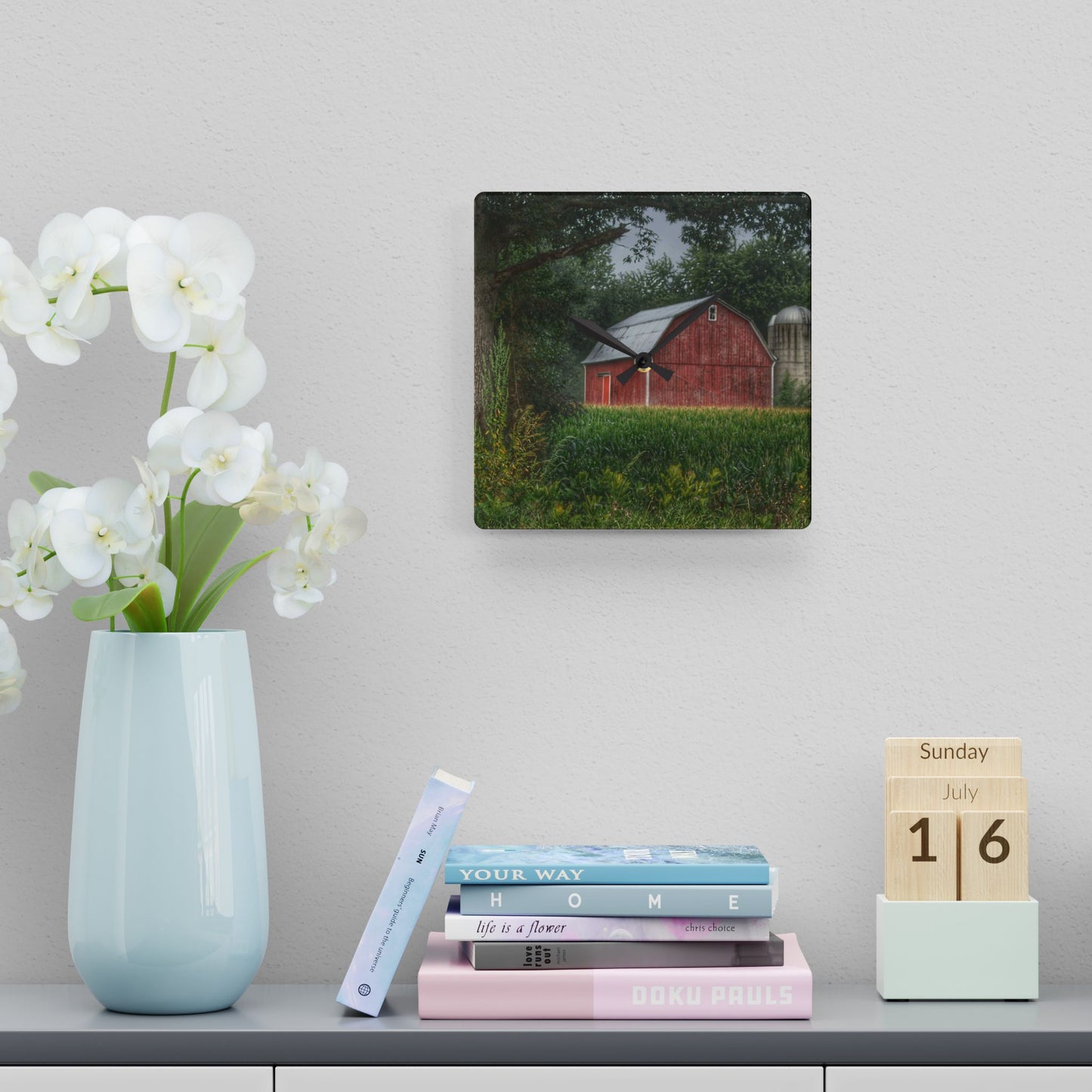 U R There Photography Mayville Lapeer Road Red Rustic Farmhouse Acrylic Analog Wall Clock