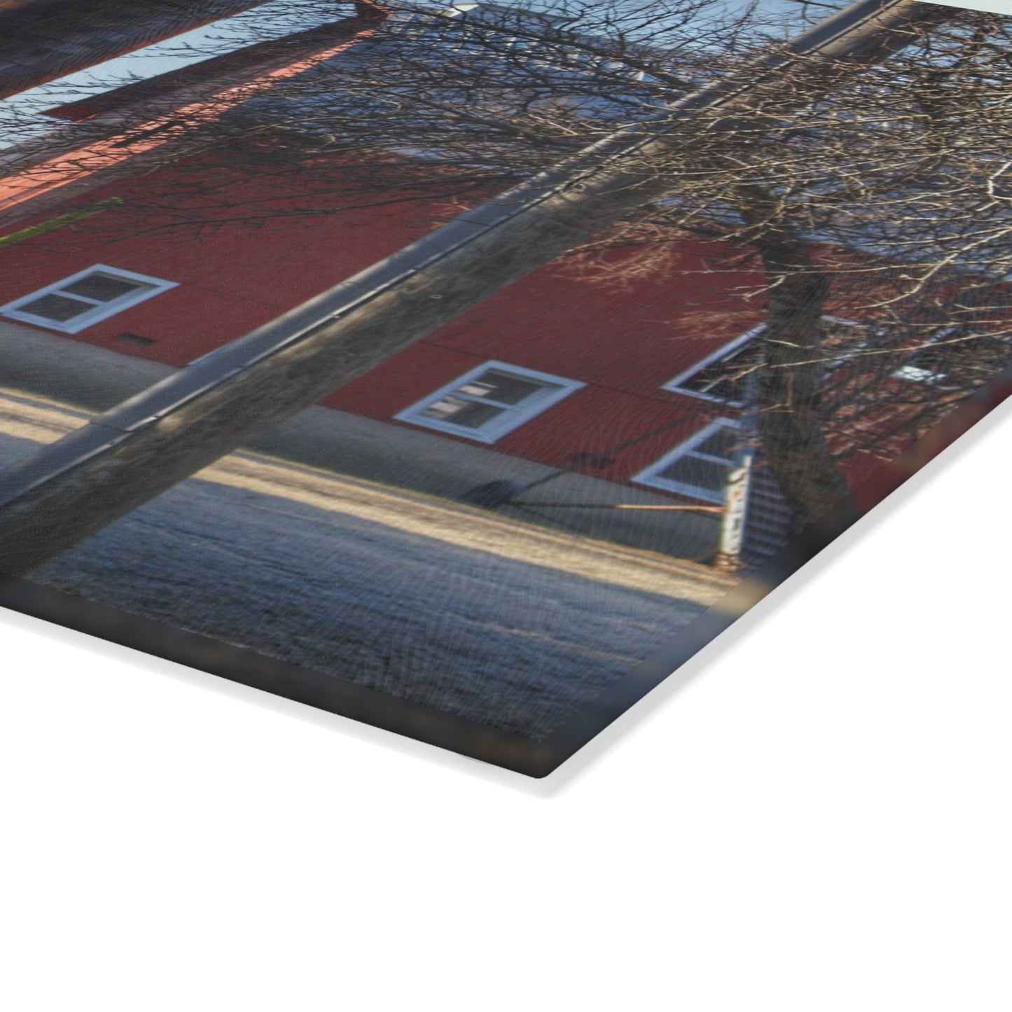 U R There Photography Newark Hidden Red Rustic Farmhouse Tempered-Glass Cutting Board