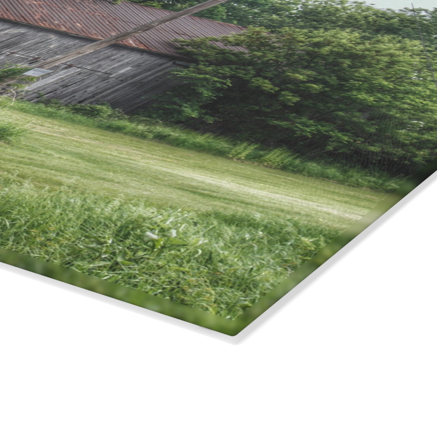 U R There Photography Frankenmuth Grey Saltbox Rustic Farmhouse Tempered-Glass Cutting Board