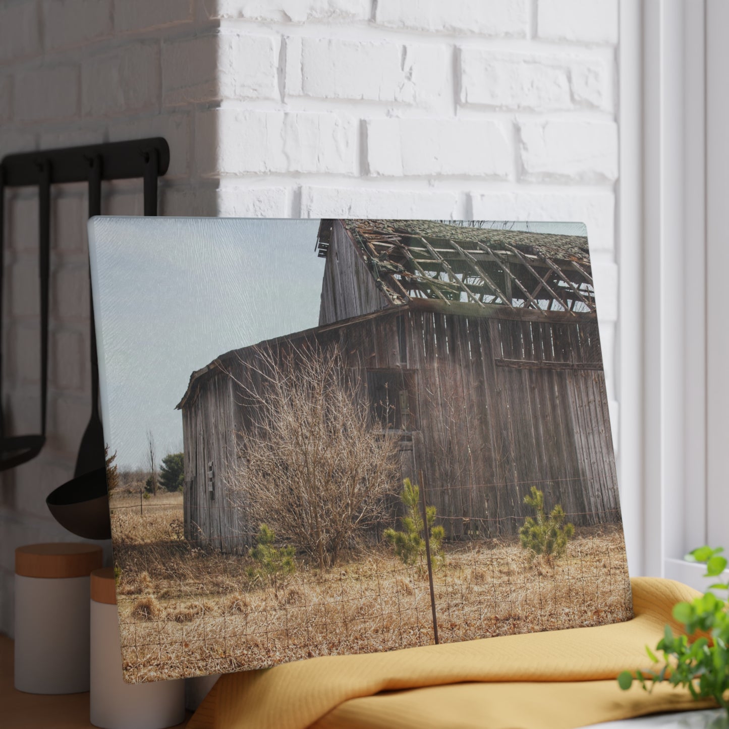 U R There Photography Leix Road Forgotten Grey II Rustic Farmhouse Tempered-Glass Cutting Board
