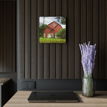 U R There Photography Flint River Road Cross Barn Rustic Farmhouse Acrylic Analog Wall Clock
