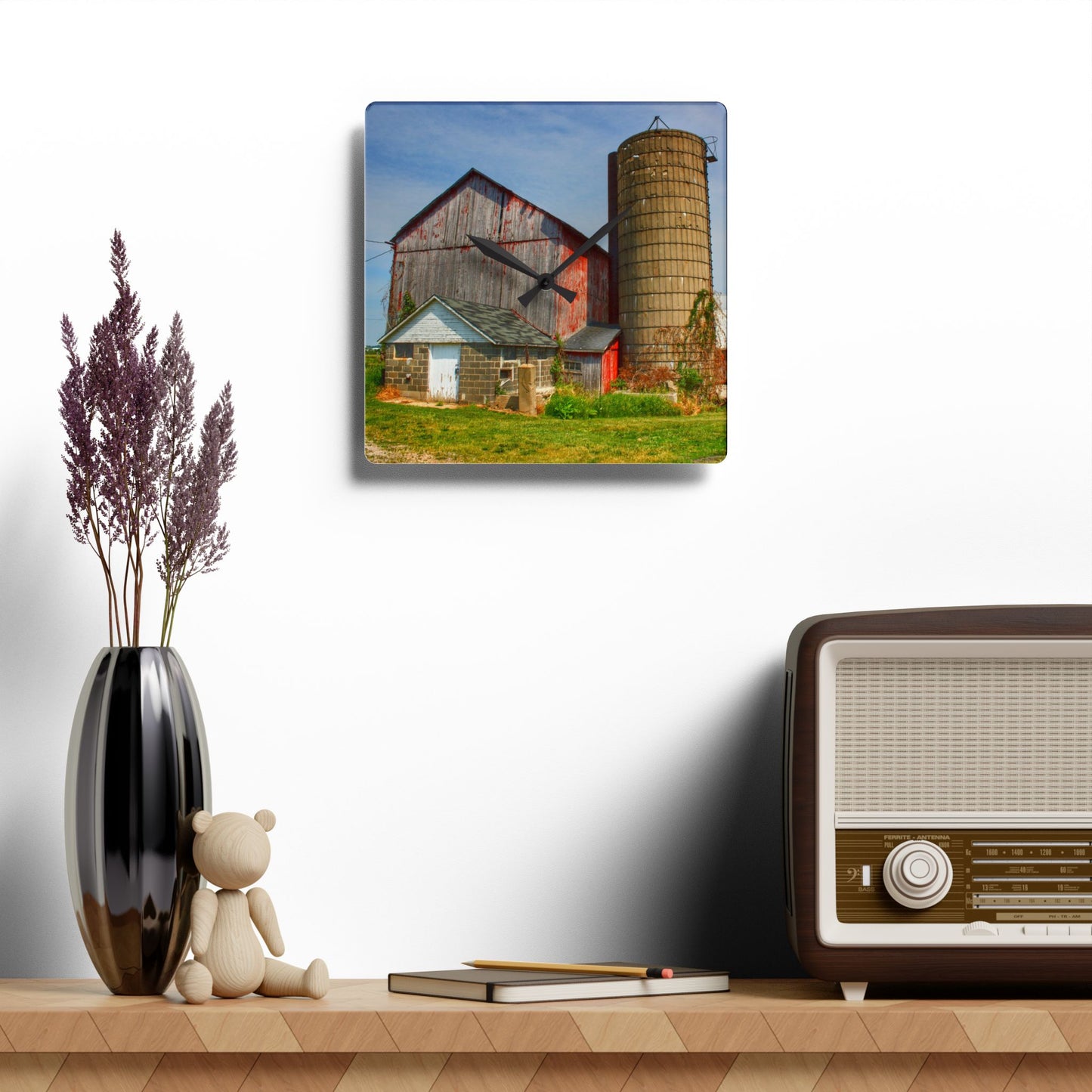 U R There Photography Marlette Red III Rustic Farmhouse Acrylic Analog Wall Clock